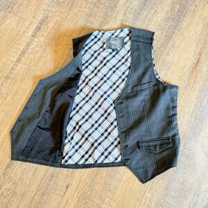 BKE | Dark Grey Pinstripe 5 Button Front Men's Vest with Checkered Lining